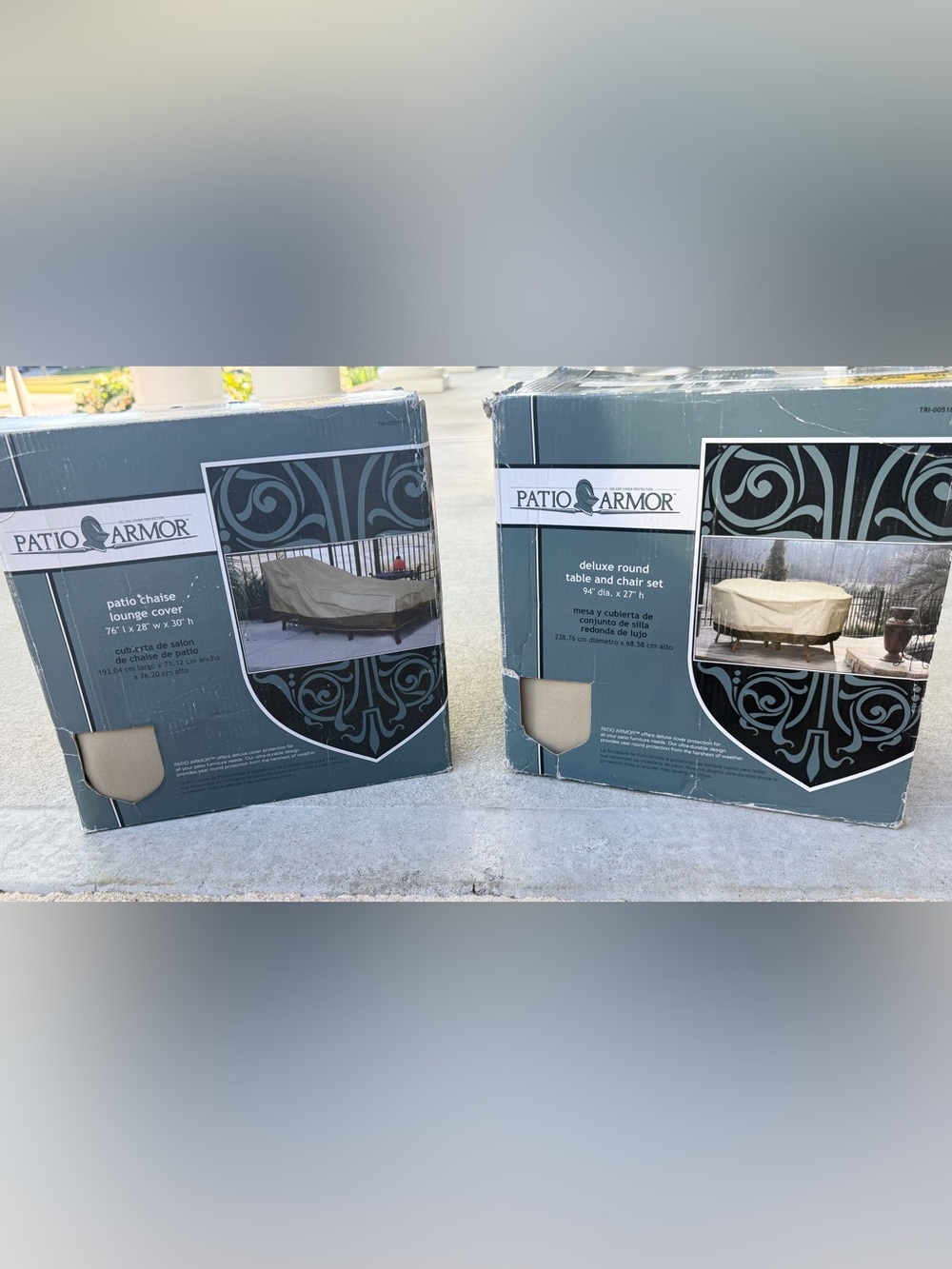 Tan Patio Furniture Covers - Chaise & Round Table Set